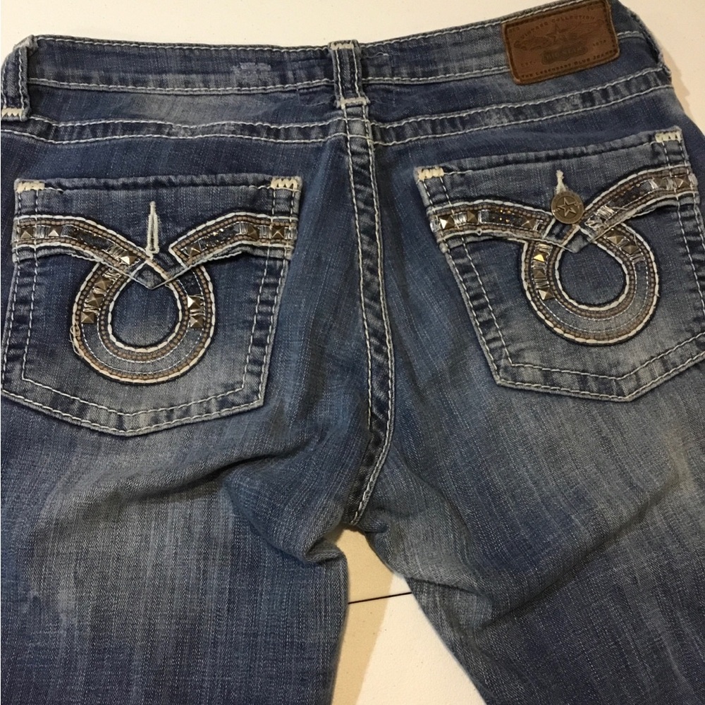 Big Star Women's Distressed Blue Denim Jeans with Embellishment Pocket - Picture 12 of 16